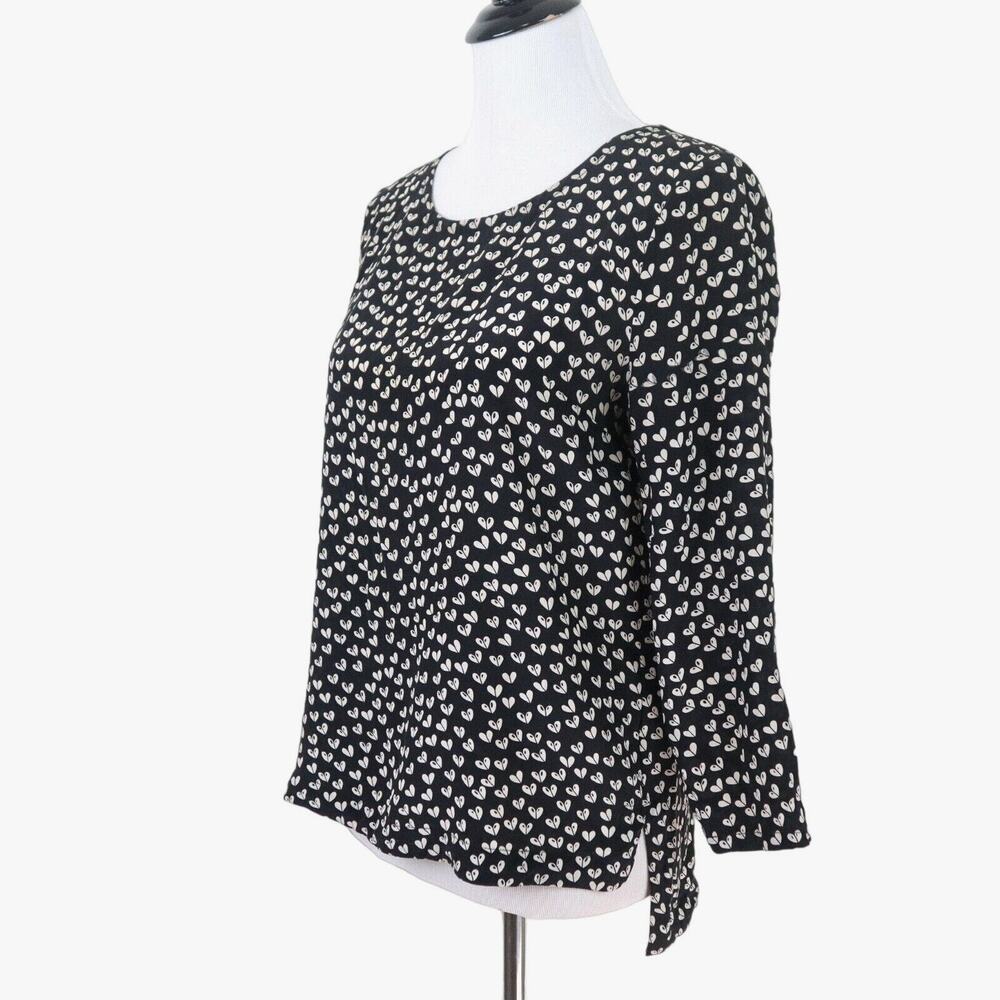 Anthropologie Maeve Size M Silk Linosa Blouse Heart Print Black White